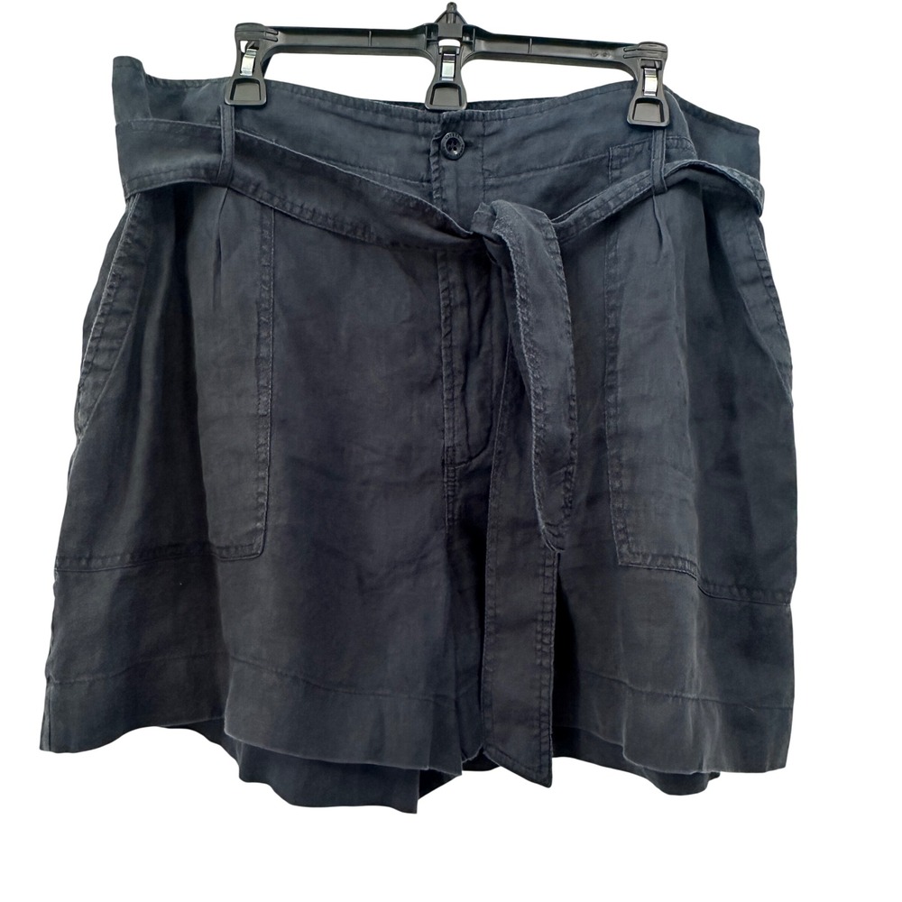 Lauren Ralph Lauren Linen Shorts Womens 16 Navy Blue Tie Waist Utility Pockets